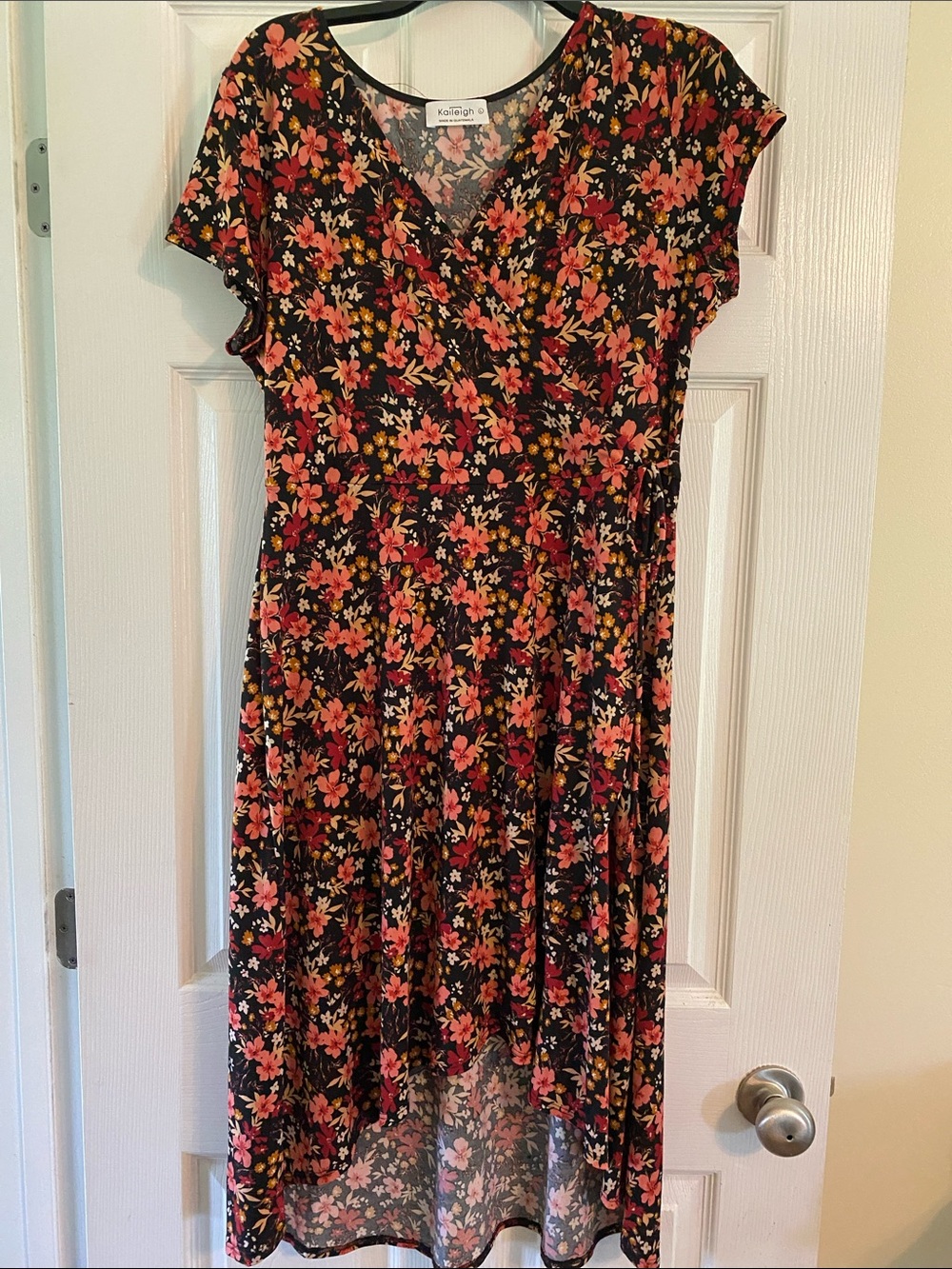 Kaileigh Black Floral High-Low Dress with Pink and Orange Blooms
